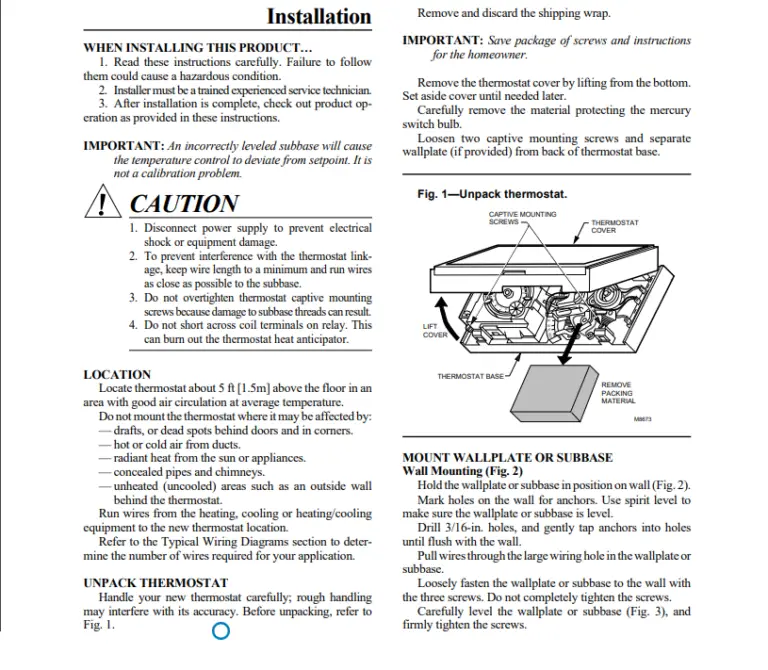 Honeywell 191108AJ Thermostat Installation Instruction Manual